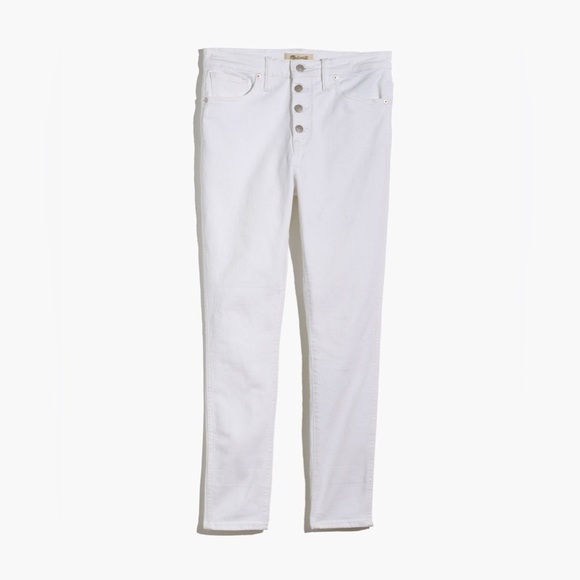 Madewell 10" High-Rise Skinny Crop Jeans Pure White Button-Front Edition Size 26 - Picture 5 of 14
